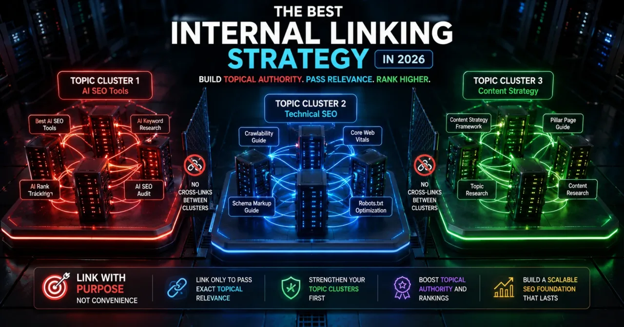 A diagram showing two separate topic clusters on a website with dense internal links within the clusters, but zero cross-links between them.